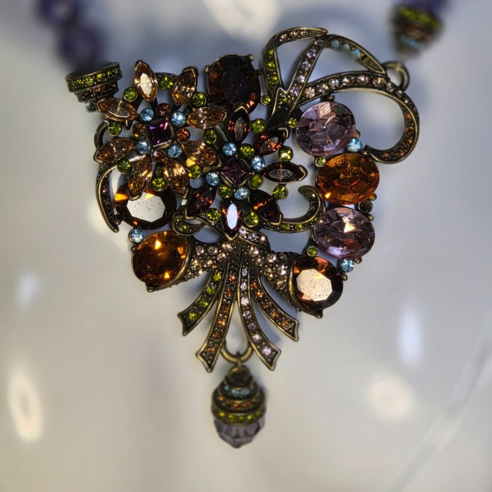 Vintage-Inspired Crystal Flower Pendant Necklace With Gold-Tone Chain & Purple B